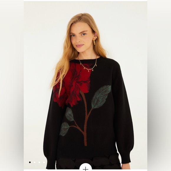 FARM Rio Sweaters - NWOT Farm Rio BLACK ROSALIA PO SWEATER Size XXS